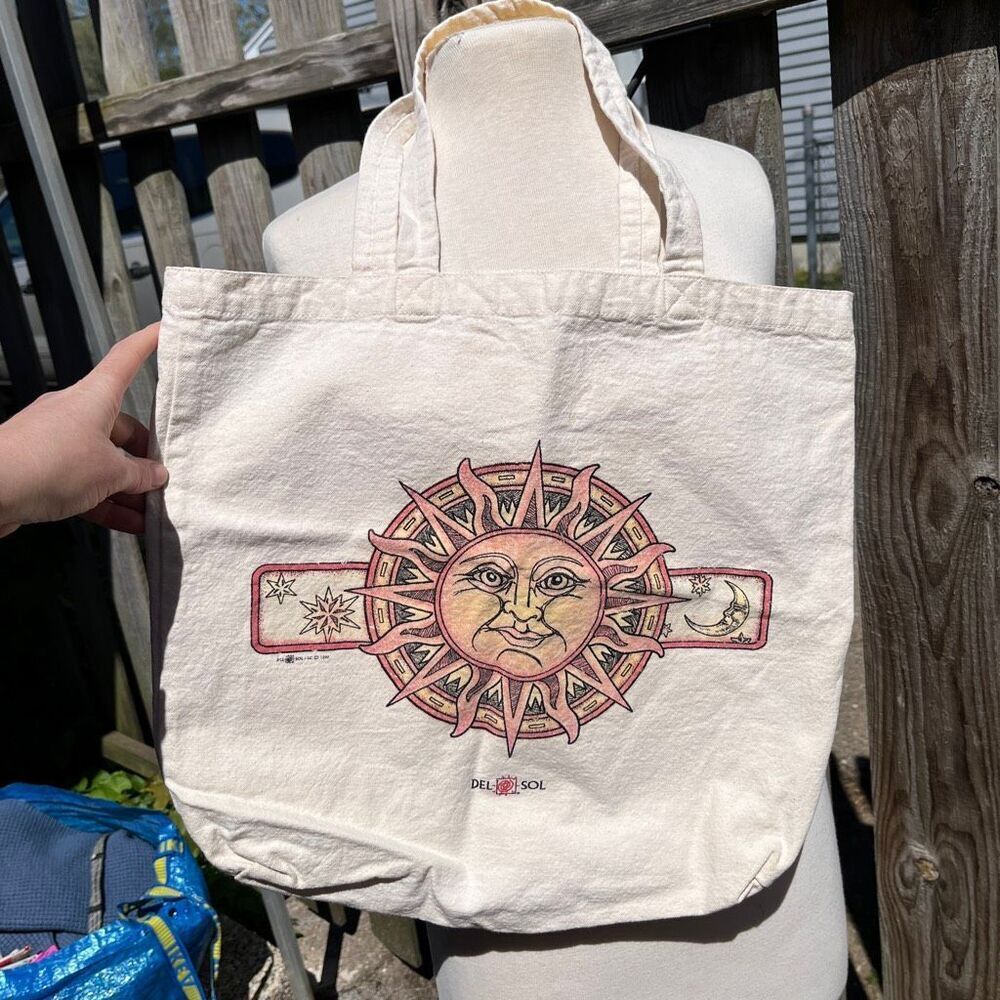 VTG Del Sol Sun Moon Color-Changing Canvas Tote Bag Celestial Y2K Beach
